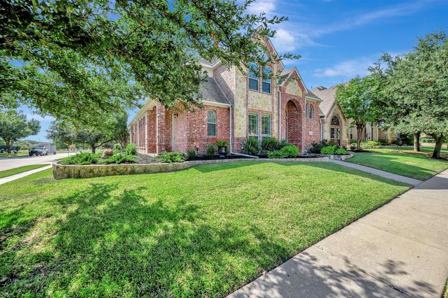 WELCOME to this stunning custom, corner lot home ideally located in a cul de sac and adjacent to park. This versatile floor plan offers exceptional comfort and style, complete with luxurious finishes throughout. Highlights include new neutral paint, new carpet, plantation shutters, crown molding, wood beam ceilings, custom built in bookshelves, gorgeous hardwood floors and stone fireplace. The gourmet kitchen features granite counter tops, island and breakfast bar, open to living room. The spacious primary suite offers a private retreat with a clawfoot bathtub, oversized shower and walk in closet. A second large bedroom is conveniently located downstairs, along with a dedicated study featuring built in cabinets and shelving. Upstairs, you'll find another bedroom, full bath, large game room and 4th bedroom converted to media room. Enormous 3 car garage with soaring ceilings and extra storage area. Step outside to enjoy the beautiful patio, complete with outdoor living, kitchen, and stone fireplace perfect for entertaining.  Located within Keller ISD and zoned for the highly sought after Keller High School, this home combines elegance, functionality, and a prime location. Seller is offering $5,000 concession for buy down or closing costs with acceptable offer.