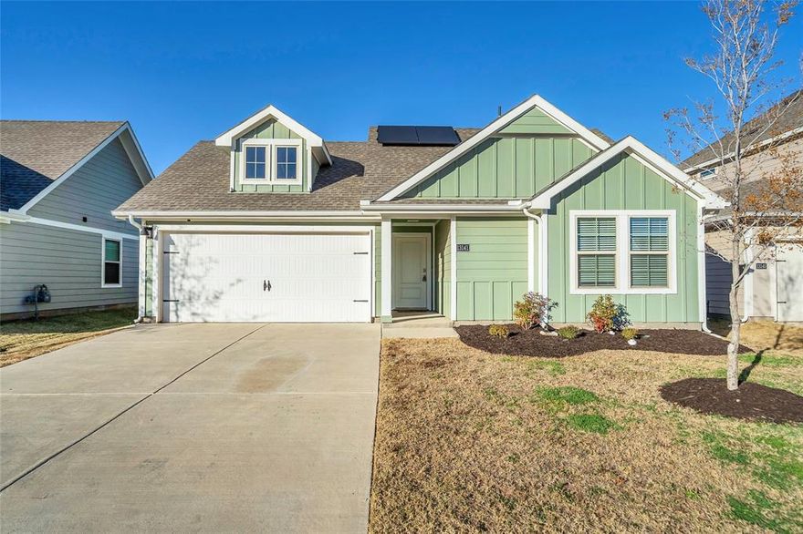 Welcome to this 2023 build, three bedroom, two bath home that beautifully combines modern updates and comfortable living. The living room flows seamlessly into an open kitchen and breakfast area, creating a spacious and inviting heart of the home. You’ll find sleek stainless steel appliances in the all electric kitchen, and durable LVP flooring runs throughout the home, with cozy carpet in the bedrooms for added comfort. The primary bathroom and other wet areas also feature LVP flooring, keeping everything stylish and easy to maintain. Outside, you’ll love the private backyard, which is enclosed by a board-on-board wood fence and includes a small patio area, perfect for relaxing or enjoying a morning coffee.   No Lease on Solar panels.