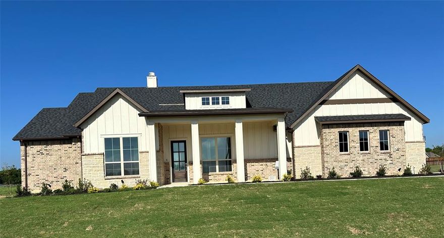 **UP TO $10K towards closing costs with preferred lender.** Own your own piece of Paradise in a beautiful, quality-built Malibu Homes property in a newer subdivision in growing Paradise ISD. This 4 bedroom, 3 bathroom, and an office with 10 foot ceilings and a large front porch is nestled in a newer neighborhood with at least half acre lots. This floor plan is the best! A crisp, white kitchen and a large island overlooks the family room with a focal point fireplace for an open concept, perfect for entertaining. Kitchen also boasts SS appliances and natural stone countertops. Pantry is large with natural light and a butler's pantry-coffee bar adjoining it.  Off the garage entry is a mud room, the utility room and 2 larger than standard guest bedrooms joined by a jack-and-jill ensuite bathroom. The primary bath is a spa-like retreat with a freestanding tub. Enjoy your coffee from your covered back patio. Smart thermostat, along with irrigated, sodded and landscaped yard included standard. See MLS docs for Malibu's Windmill Ridge Standard Options and other important docs.