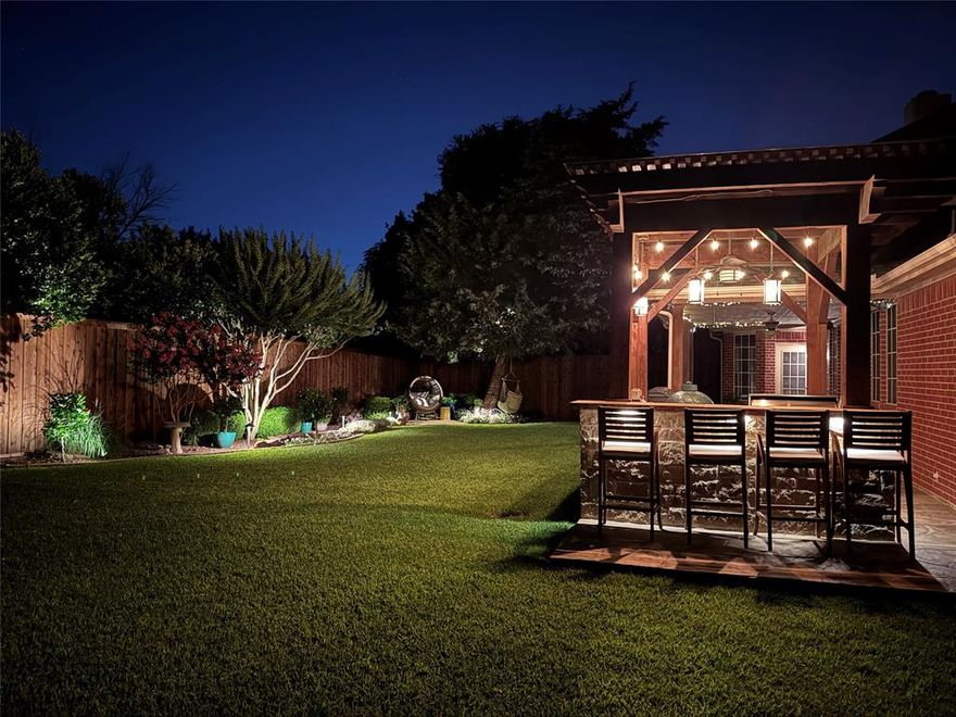 Welcome to this spacious 4 bedroom and 2.1 bath home in the highly sought-after Arbors of Creekwood neighborhood. This well established neighborhood has a great sense of community and offers a privately run HOA with access to walking trails. Extra long drive-way with parking pad and side facing 2 car garage. New gutters and hail resistant-roof completed May 2025. Solar Screens added to windows at the back of the house. From the professionally landscaped exterior to the custom kitchen inside, pride of ownership really shows throughout this well cared for home. The eat-in kitchen features cabinets taken all the way to the ceiling, granite sink, SS appliances, granite countertops, trash drawer, spice drawer, wine rack, under-mount lighting, and an extra tall pantry door for added storage. The primary suite downstairs includes a huge walk-in closet and an ensuite bath with separate walk-in shower, jetted tub with built in heater, and separate vanities. Enjoy the beautiful hardwood floors throughout the first level. NO carpet downstairs. In addition to the 2 dining areas and 2 living areas plus office space on the first floor, the second floor opens up to a large bonus room giving everyone plenty of space to spread out. All secondary bedrooms are upstairs and feature walk-in closets. Finally, step outside and enjoy hosting your friends and family in your private backyard retreat with a large covered patio and outdoor kitchen and bar. The backyard has lightning throughout the landscaping and under the bar area that can be controlled from your phone so you can continue enjoying your space into the late evening. 3D Matterport walkthrough available in virtual tours.