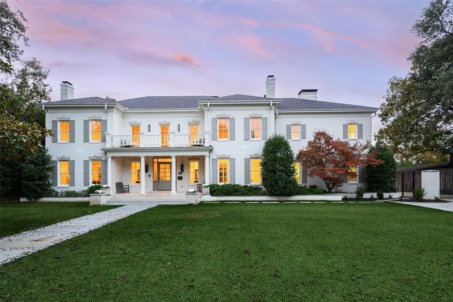 This classic Georgian colonial-style residence was originally built in 1984 and totally remodeled in 2025, leaving no surface untouched. Beautiful architectural features include 11-foot ceilings, expansive back loggias upstairs and downstairs, French doors that open to the back yard from most rooms, and a stunning spiral staircase.  Recent improvements include refinished hardwood floors throughout, freshly painted interior and exterior, gorgeous designer wallpaper, updated light fixtures in every room, and beautiful new fireplace mantles. The gracious foyer is flanked by a formal living room and dining room, with mirroring fireplaces. The paneled den just off the living and family rooms includes a wet bar, wine cooler, and dual ice makers. In the spacious family room, walls of French doors frame the stunning backyard oasis. The dining room and family room flow into a gourmet kitchen, offering quartzite counters and backsplash, a large center island, refrigerator and freezer, top-of-the-line stainless steel appliances, double sinks, a walk-in pantry, and butler’s pantry. A 3-car garage with epoxy flooring is directly adjacent to the kitchen, providing convenient access. On the second floor, the primary suite boasts treetop views from a covered terrace, a marble bath with dual vanities, soaking tub, separate shower, and an expansive custom closet. There are also four additional bedrooms, a dedicated office, and porch access from every bedroom. The third floor provides a large, climate-controlled attic for storage or potential flex-space. The stunning backyard boasts mature oaks and crepe myrtles that frame the sparkling pool and raised spa. The large cabana is an entertainer’s dream, including a living area, built-in grill, kitchenette, wood-burning fireplace, and full bath.  A putting green is located just behind the cabana for added entertainment. This is the perfect home for easy entertaining and family living!