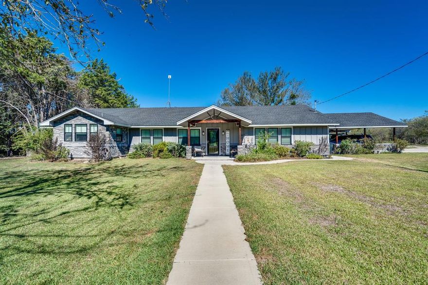 Your new home on 3.3 acres outside of city limits and just 40 minutes south of Dallas! This home boasts two master suites on opposite ends of the house as well as a third bedroom and bathroom. The granite countertops in the kitchen offer a spacious cooking area including an island and gas cooktop. The large walk-in pantry has room for all of your appliances including an extra fridge or freezer. Choose one of two living rooms with electric fireplaces for a cozy night in or head out to the massive patio to the inground pool (built in 2022). On your 3 acres of land you will find two storage buildings. One is an 18 x 21 finished storage building with electricity and the other is covered for all of your tractors, four wheelers, or other toys. This home had a full make over for the electric, plumbing, & roof in 2020! Brand new privacy fence as well! Come make this home yours!