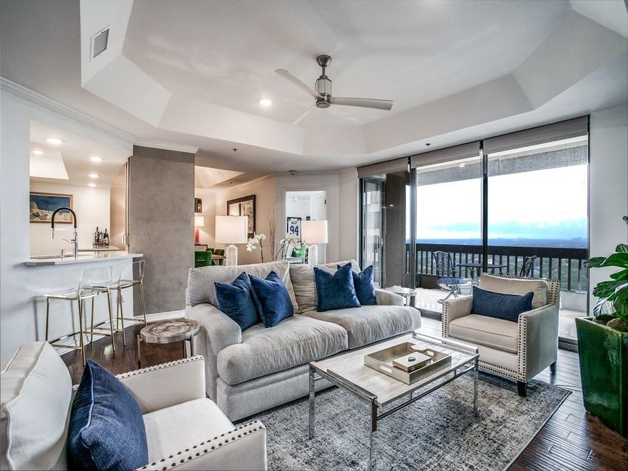 Worry-free luxury high-rise living awaits in this beautifully updated 3-bedroom, 3-bath condominium offering stunning views and impeccable finishes throughout. Designed to perfection, this residence is ideal for those seeking a lock-and-leave lifestyle or access to the Highland Park ISD.
The home offers a beautiful layout featuring a spacious primary suite with a private balcony and an adjacent seating area—perfect for a reading nook or home office. The primary suite also includes two walk-in closets with upgraded closet systems.
The residence features numerous high-end upgrades, including a fully remodeled kitchen with top-of-the-line appliances, upgraded custom cabinetry, and a beverage center ideal for entertaining. Additional highlights include designer lighting, upgraded plumbing fixtures, electric shades, and many other thoughtful enhancements.
This property is also available for lease furnished at $9,000 per month.
Amenities include: valet parking, 24-7 front desk, club room, resort-style pool, private cabanas, putting green, fitness center, and a large covered outdoor grilling area adjacent to the pool—perfect for enjoying beautiful sunsets. Ideally located near premier dining and shopping.