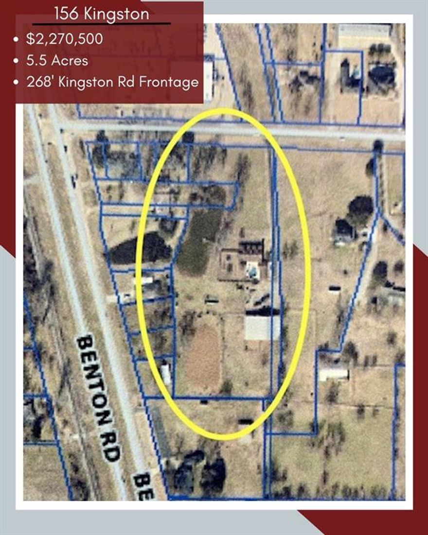 This tract is approximately 5.5 acres with 268 feet of frontage on Kingston Road located near the intersection with Benton Road (Highway 3). It will only be sold with 2454 Benton Road which is approximately 0.3 acres with 120 feet of frontage on Benton Road. Combined, these two parcels wrap the corner of Benton and Kingston Road with a backwards L.