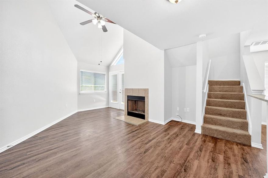 GREAT LOOKING 2-bed 2-bath condo including refrigerator in NE Dallas! Only new 2018 condo in the Richland Trace condominiums - PRICED TO SELL and FULLY RENOVATED. Water & trash included by HOA! Open concept! Unit features a large living room with tall vaulted ceilings, plenty of natural light & natural slate fireplace! Beautiful wood floors! Open to kitchen featuring granite breakfast bar & nearby dining room. Includes new 2020 oven, microwave, dishwasher & stainless steel refrigerator! Bedroom & bathroom on main level. The bedroom is spacious with a nice closet. 2nd bedroom & bathroom one level up. Both levels have exterior door access. The unit is located on the 2nd & 3rd floors. No upstairs neighbor. Balcony! View of the basketball court & pool! Enjoy a treed & landscaped community! Great location near Richardson & Garland, near Hwy 635 & Hwy 75. Close by: Texas Instruments, University of Texas Dallas (UTD), hospitals, and Richland College. Restaurants, laundry shops! Dallas City is close by. Richardson ISD, Friendship Park, Duck Creek Golf Club, very nearby!