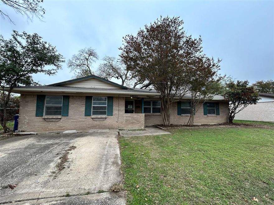 3 bedroom 2 bathroom perfect starter home near Farmers Branch Community Recreation Center which includes swimming, gym, volleyball, and more. Dog park, and Hwy LBJ are in close proximity. Property includes a large fenced back yard with detached garage and storage shed large kitchen and 2 large living spaces. This property will need some light TLC to reach it's full potential.