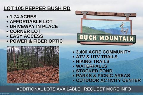 Vacant Land For Sale - LOT 105 Pepper Bush Road<br/> Purlear, NC 28665