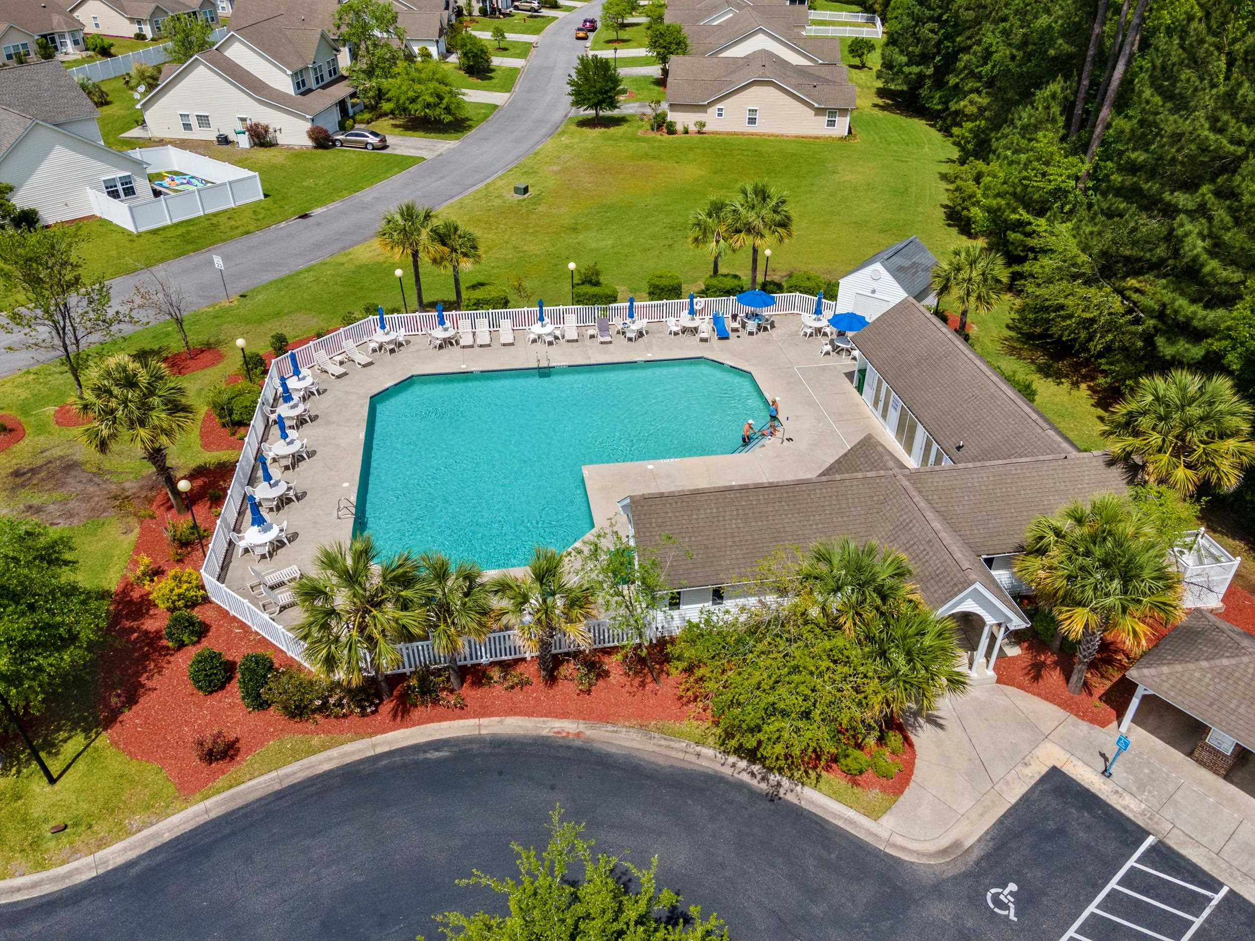 Drone / aerial view of a pool