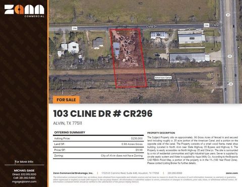 Vacant Land For Sale - 103 Cline Drive<br/> Alvin, TX 77511