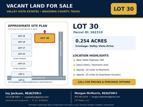 Vacant Land For Sale - LOT 30 Valley Vista Drive<br/> Rosharon, TX 77583