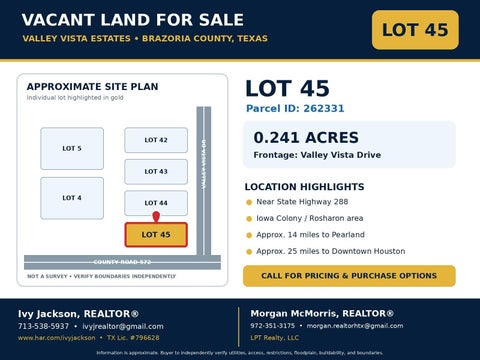 Vacant Land For Sale - LOT 45 Green Valley Vista<br/> Rosharon, TX 77584