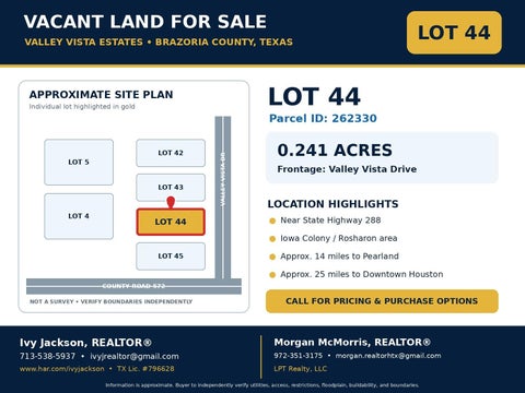 Vacant Land For Sale - LOT 44 Green Valley Vista<br/> Rosharon, TX 77584