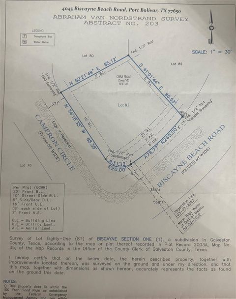Vacant Land For Sale - 4045 Biscayne Beach Road<br/> Port Bolivar, TX 77650