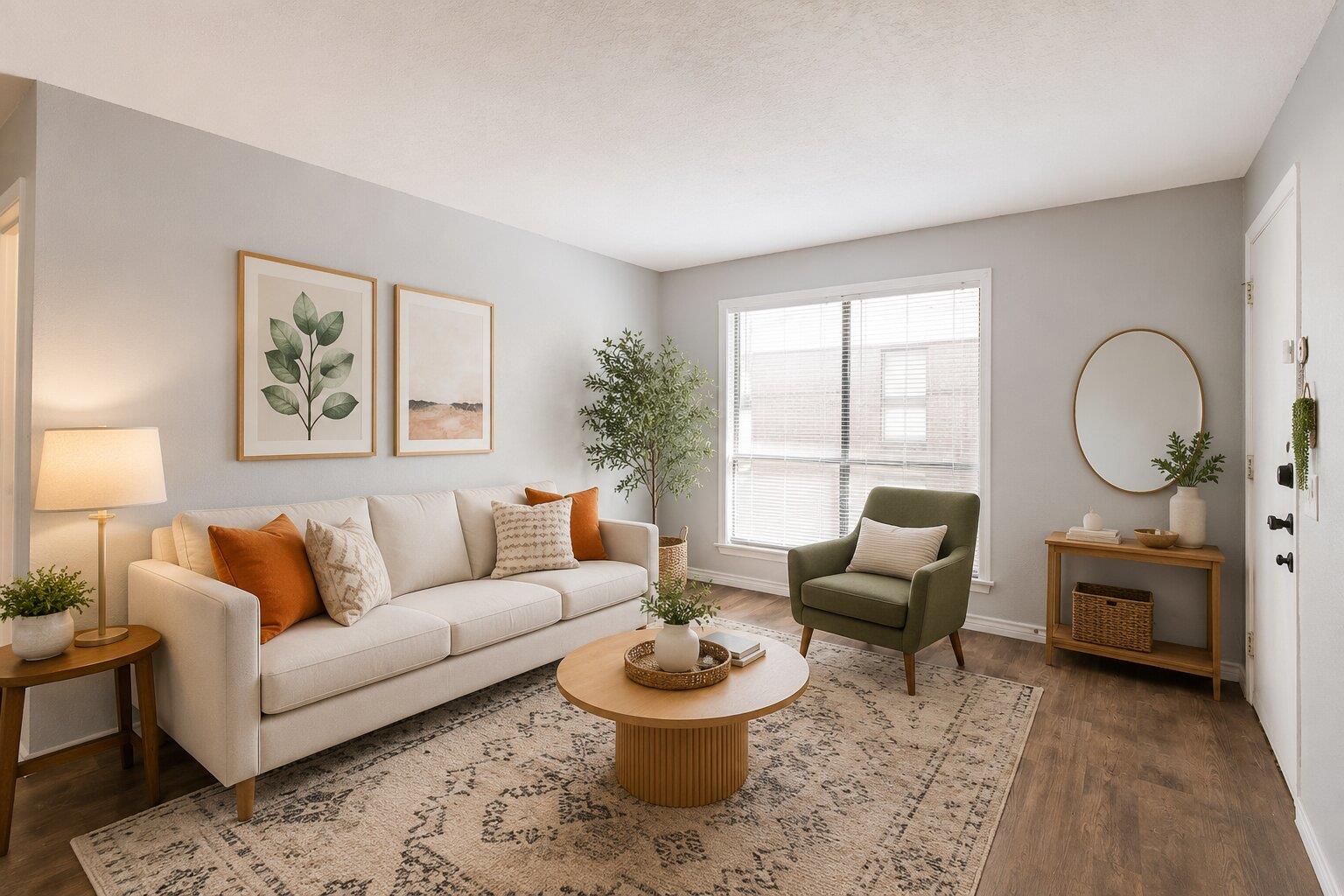 Living area featuring wood-finish flooring, a cei