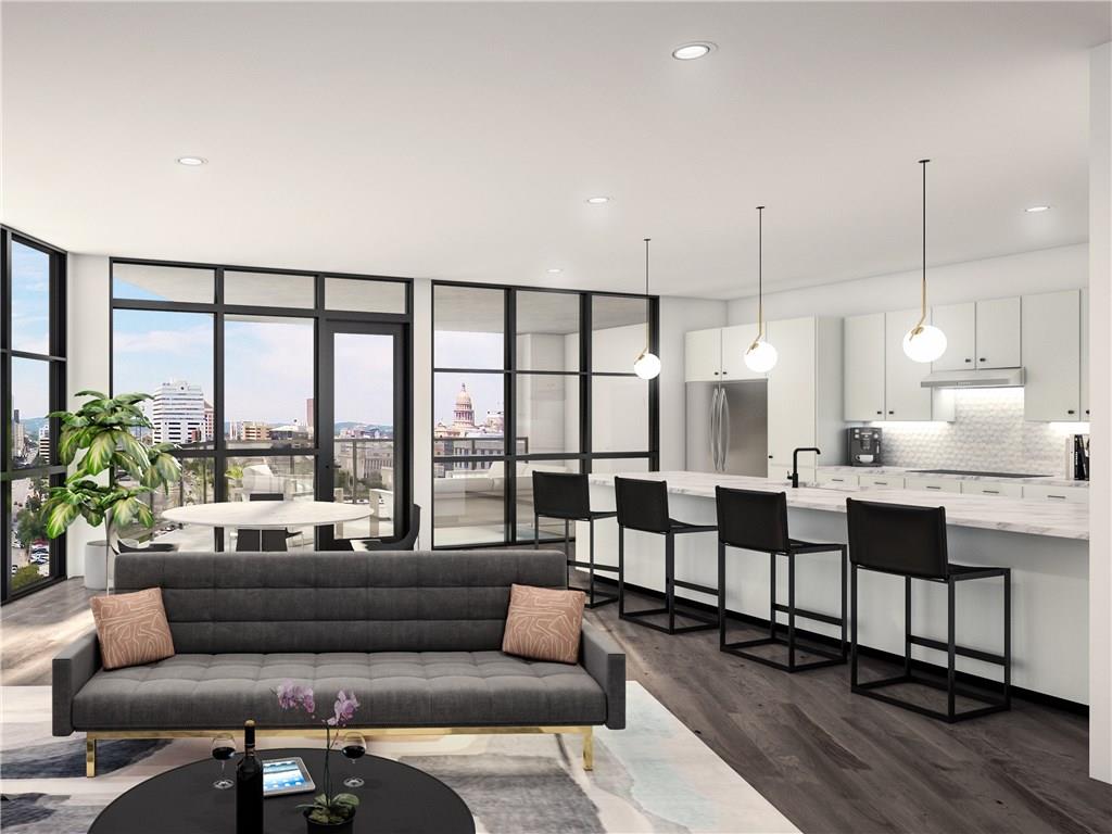 This P6 light palette residencefeatures hand selected finishes byaware-winning designer JoelMozersky. Flooded with naturallight from floor to ceiling windowsthis residence is stunning withclean lines and modern high-endfinishes. Enjoy beautiful Southwest and courtyard views. *Please note thisresidence is similar to residence604, but not exact.
