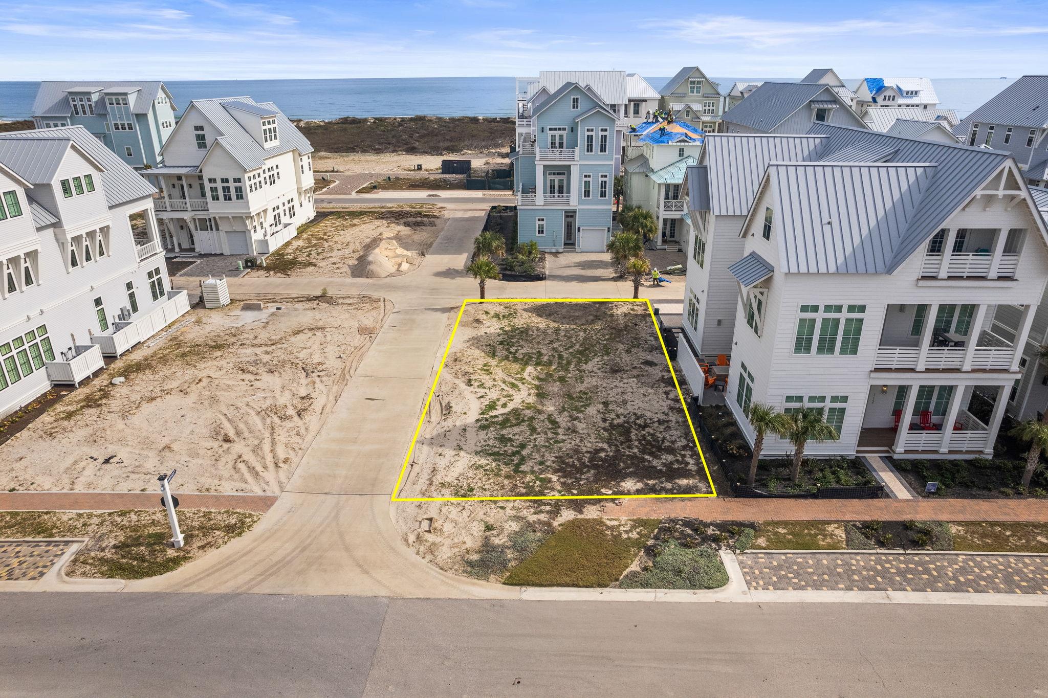 Aerial view of residential area with property bou