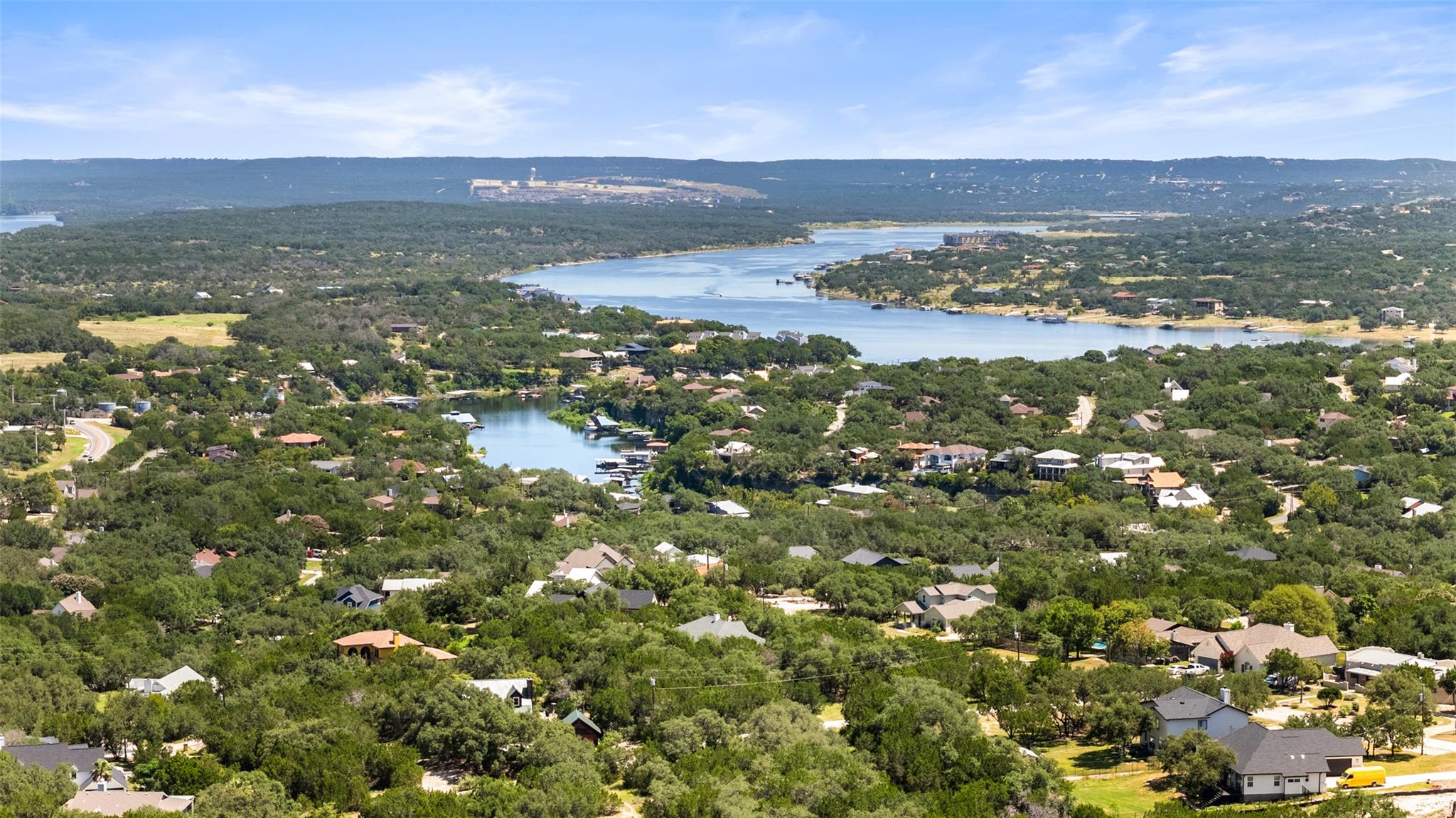 Aerial perspective of suburban area with a large