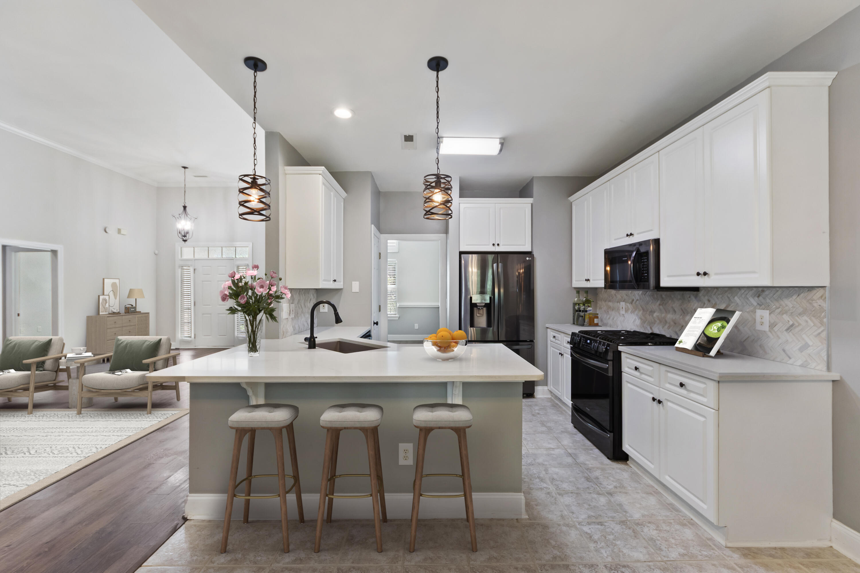 Kitchen, and living to the side