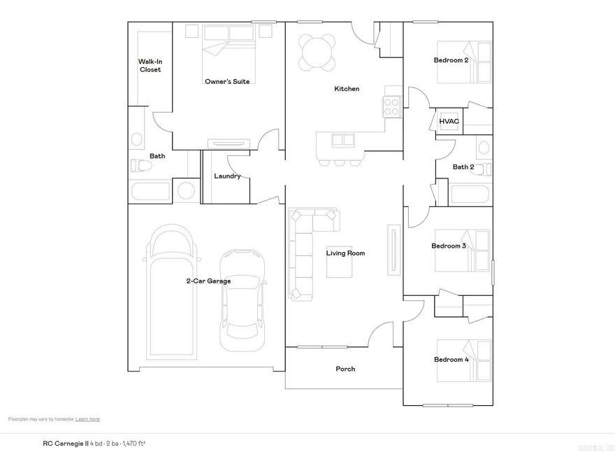 Discover the captivating Carnegie II plan, distinguished by its inviting covered entryway and beautifully landscaped front yard that exudes curb appeal. This thoughtfully designed home encompasses 4 bedrooms and 2 bathrooms, providing ample space for comfort and privacy. The spacious living room offers a welcoming environment for relaxation and gatherings. The kitchen is a chef's delight, equipped with energy-efficient appliances, abundant counterspace, and a convenient pantry for storage. The adjacent laundry room, situated just off the garage, ensures practicality for families of any size. The master suite includes a luxurious walk-in closet, enhancing the home's appeal and functionality. Explore more about this remarkable home today!   **SEE SHOWING REMARKS & AGENT REMARKS FOR IMPORTANT INFORMATION**