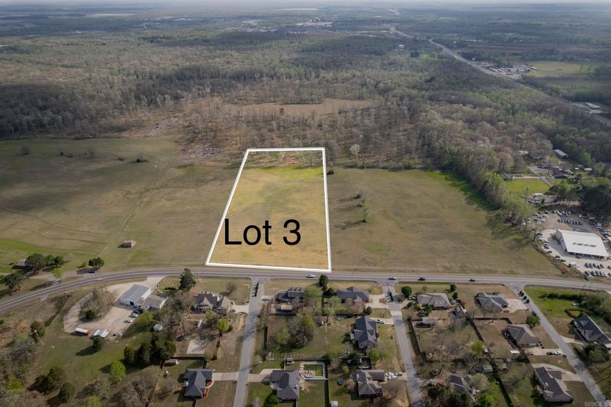 Lot 3: Lot 3 is approx 351' along Hwy 89/W Main x approx 1,000' deep - just over approx 8-Acres. Property is located outside of Cabot City Limits at this time. The City is across the street from the property. Commercial Zonings around & nearby too. The property is presently not zoned Commercial due to being outside of the City Limits.  Opportunity: Want an opportunity to play a role in shaping the future of Cabot, Arkansas? This amazing location is ideal for Restaurants, Gas Station, Grocery Store, Office Complex, Retail, Service Operation, or Many Other Options! This is a blank canvas w/significant potential.  Utilities: The property has City Water & City Sewer at W. Main/Hwy 89. Will also have an easement along the Southern border for another option for City Sewer too. Electric & Gas is available at W. Main/Hwy 89. Seller will provide necessary easements, shown on survey, to connect to utilities.  Survey: A new survey to be performed, to confirm actual lines & a new Legal Description prior to Closing. Buyer & Seller to split the cost of the Survey. This is an amazing property with significant potential. Additional video and outlines of all property available. See Agent Remarks.