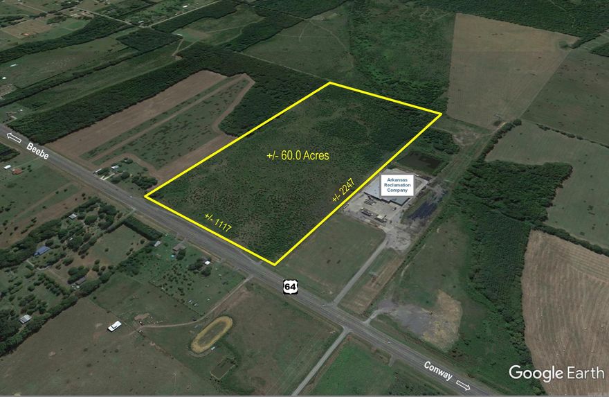 Excellent location central to Beebe, Conway, and Cabot. 1117 feet frontage along four lane Hwy 64, with approximately 7100 VPD. Utilities consist of electric, gas, and water. Level site with both commercial and residential potential.