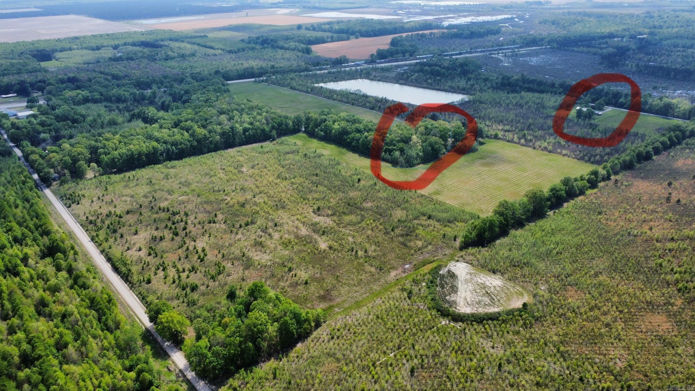 Mix of recreational land and tillable land 4 miles outside Bald Knob. Red circles are (1) 4 acre tract and (1) 1.96 acres tract that are not included. Agents please see showing instructions and agent remarks.