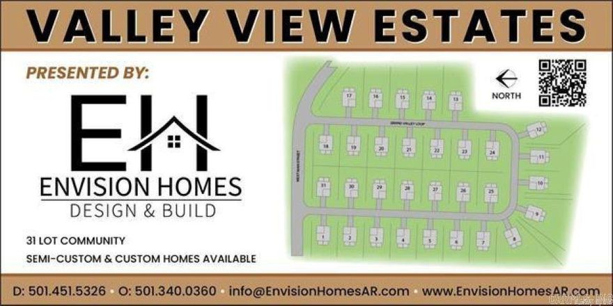Lot 1 of Valley View Estates - Welcome to an ideally located NEW subdivision in Austin, AR - Located within the Cabot School District. This subdivision has a minimum square footage of 1,700 sq ft and will feature quality built homes. The ideal location is 1-2 min off 67/167/I57 and is also within 2-min of the newly built Cabot Pre-K campus too! Not to mention being within less than 10-minutes to dining, shopping, schools, and the ever growing in popularity, Game Time at The Grounds sports complex! Do not forget you can also be golfing in 10-minutes too at one of two of Greystone's Golf Courses! We have builders for you too!