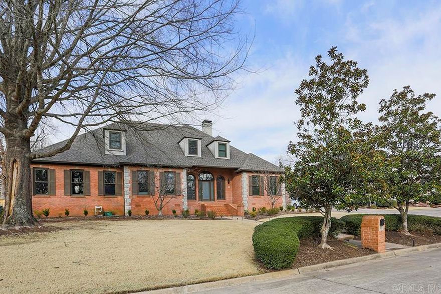 Wonderful opportunity to own this beautiful home on the prestigious Bretagne Cir. in Chenal Valley. Lives like a 1 level w primary & 2 other BRs down plus a large bedroom, bath & gameroom or 5th BR up as well as a landing w built-in desks. Spacious open floorplan centered around a greatroom w stately fireplace & bookshelves, large study or den, separate dining plus informal area off kit/breakfast bar. Split BRs w primary BR on 1 side & kids/guest rooms on the other. Huge new concrete patio has pergola w retractable sun shades. Fantastic outdoor entertaining options w large level fenced yard, covered seating, dining & cooking areas, etc. Side loading 2 car garage plus extra parking pads. Site laid hardwood flooring, granite counters, recent updates all make this a fantastic home at an attractive price!