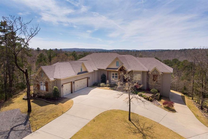 Custom, Carl Henson built 2012 complete w/pond, workshop, 6.4 acres, gated, & awesome sunsets. Site built hardwoods, cozy screened porch w/FP, generator, outdoor kitchen, storm shelter, craft room, mud room, game room w/kitchen. Chef's kitchen- double zinc island, Thermador 6 gas burner & 48" frig, prep pantry. Over the top storage w/4th garage. Carriage house/workshop- 832 square feet not included in total (full bath, sep HVAC, HWH, alarm). Laundry- dual washer/dryer. Only 4 miles from Walmart Chenal.