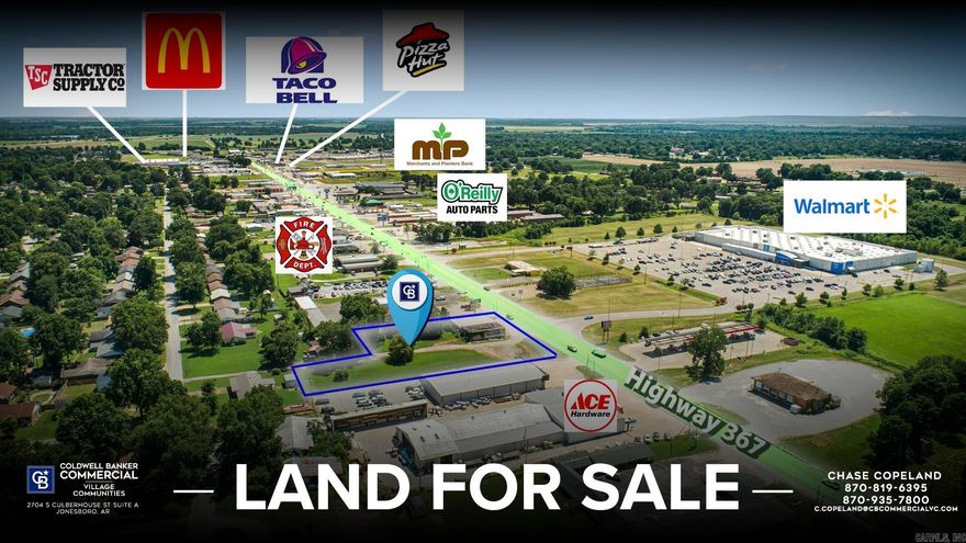 Coldwell Banker Commercial - VC is pleased to offer 1412 & 1414 Highway 367 N in Newport, Arkansas. This 1.2-acre property is ideally situated directly across from Walmart, providing excellent visibility and access along a highly traveled corridor with approximately 9,500 vehicles per day. The existing structure holds no contributory value this is a prime land opportunity with significant potential for redevelopment.