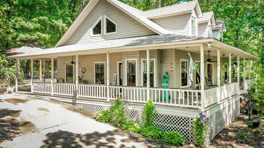 Spectacular, peaceful, beautiful, private...there are a lot of words that can be used to describe this home sitting on 5 wooded acres, but soon you could call it "home". These descriptive words are not exaggerated. Nestled on the side of a mountain..this 3 bedroom, 2 bath, 2518 square foot home is surrounded by trees and rock formations that the Ozarks are known for. The large master bedroom is situated on the ground floor, and two more spacious rooms are upstairs. Looking down from the loft, you have a wonderful view of the living room and floor to ceiling, stone fireplace. The dining/kitchen area is ready for it's next large gathering of friends and family. The inside is certainly inviting, but outside the home is where you will likely want to spend most of your time. With a wrap around 8 ft wide porch, a gazebo, lots of stone work, wildlife passing through, mature trees, seasonal lakeview, and so much serenity....you will find a lot of peace here. There are many more special features offered by this property, so it may be difficult to narrow down the adjectives to describe this place, but one thing is sure, it is a very special place. Perhaps soon you will call it YOUR new Home!