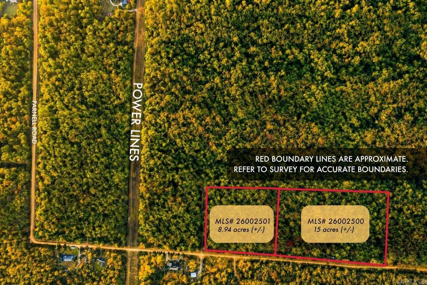 Escape the city without losing your connection. This beautiful wooded lot offers a peaceful setting for your custom home. Connect-First fiber optic internet is available—perfect for working from home. The area is seeing exciting growth with new construction. A recent survey has been completed and available. Public water is not available and this lot will require a private well. Mobile and manufactured homes not permitted per deed restrictions (see attached). Adjacent 15 acres (+/-) also available; see MLS# 26002500. Agents: SEE PRIVATE NOTES.