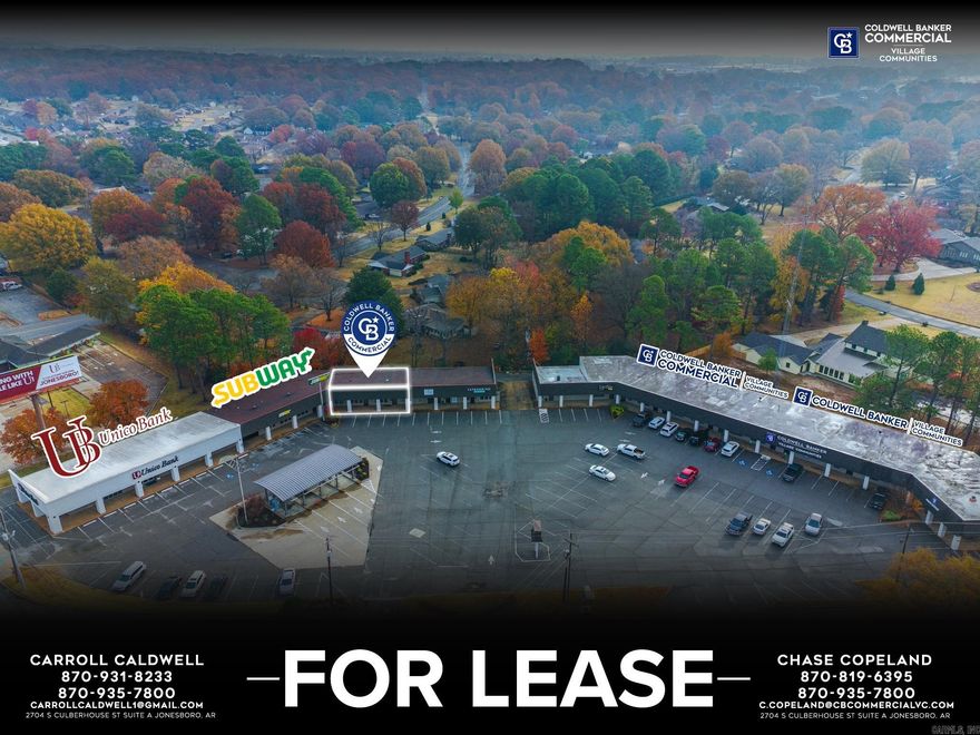 Coldwell Banker Commercial is pleased to offer Suites O & P at 2702 S. Culberhouse Street, Jonesboro, AR 72401 for lease. This combined suite provides 1,325 square feet of well-appointed office space situated just off Southwest Drive (21,000 VPD). The property is surrounded by a strong mix of national and regional businesses, including Subway, Unico Bank, Coldwell Banker Village Communities, Centennial Bank, Simmons Bank, First Community Bank, Regions Bank, Maverick, and more. This concentration of established businesses makes the location one of Jonesboro's most desirable and high-performing commercial corridors, ideal for a wide range of office users.