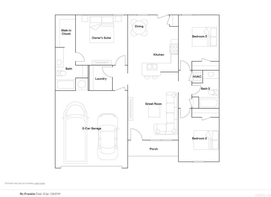 Discover the captivating Franklin plan, renowned for its charming covered front porch and meticulously landscaped front yard that enhance its curb appeal. This home boasts an open floor plan with 3 bedrooms and 2 bathrooms, providing a spacious and inviting living environment. The expansive family room serves as a central gathering space, perfect for relaxation and entertaining guests. The kitchen is a highlight, featuring a beautiful design and equipped with energy-efficient appliances, ample counter space, and a spacious pantry—ideal for preparing and enjoying delicious family meals and snacks. Explore more about the Franklin plan today and envision how it could elevate your living experience!   **SEE SHOWING REMARKS & AGENT REMARKS FOR IMPORTANT INFORMATION**