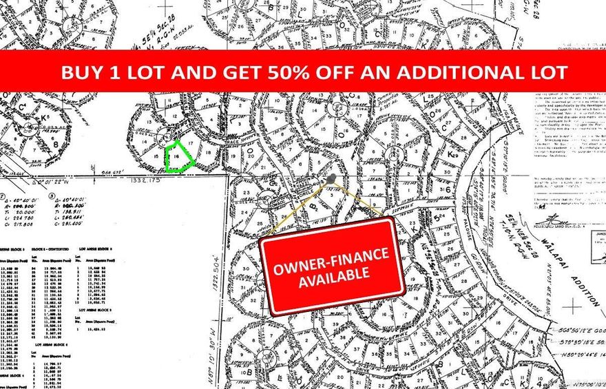 Buy one lot and get 50% off an additional lot! Owner-finance for easy terms. Cash buyers can pay by debit or credit card as well. Nice lot to develop or hold for future value. Public water and electric are available to run to property and will need septic. Owner/agent. Finance is 5 months at $194 and closing costs are included. Lots marked with red banner are part of promotion. No limit on lots. Buyer responsible for any/all taxes and lots sold "as-is". Quit claim deed conveys. Parcel ID# 405-21438-000