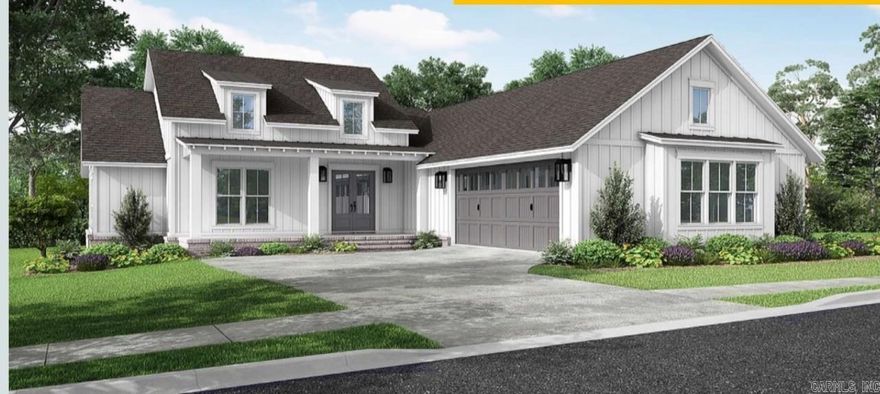 Beautiful Quarters Subdivision in Country Club of Arkansas hosts this well-designed home features luxury living!  One level on level lot this  3 bedroom 2.5 bath home is so functional with enhanced w/tall windows for natural light to beam inside! Spacious foyer with double doors opens to large living area that opens to Gourmet Chef’s kitchen and breakfast dining! Kitchen w/quartz countertops and breakfast bar, SS appliances, gas stove, and large walk in pantry! Locker area and a laundry room of your dreams connect to large primary walk in closet! The primary bedroom has a tray ceiling is spacious enough to accommodate a seating area. Entertain with ease in the open floor plan with the gas fireplace being a focal point in the living space. The added landscaping enhances the curb appeal. Relax on the covered patio after a long day or entertain friends and family.  All in a connected community with easy access to work and play! Schedule your showing! **Home is currently under construction and first photo in listing is computer generated**