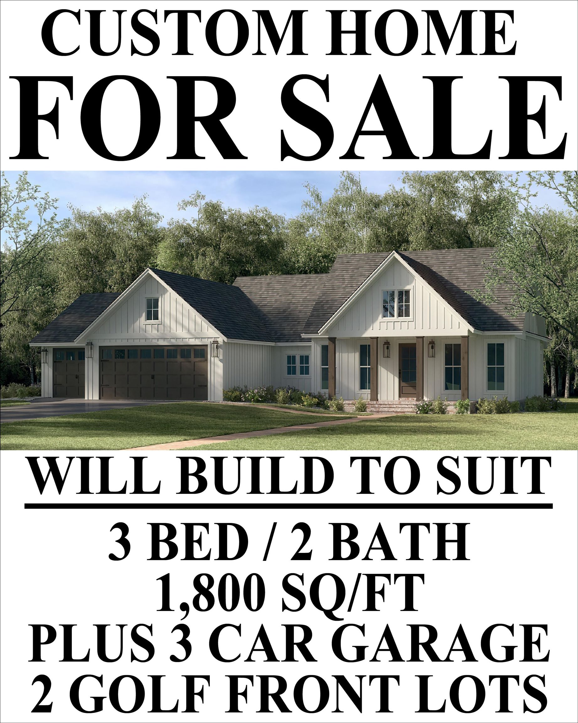 CUSTOM BUILT HOME ON THE SOUTH GOLF COURSE 2 LOTS This custom built home has 3 bedrooms, 2 baths, 1797 Sq ft, open living room, custom kitchen with cabinets and countertops built to suit, 9 foot ceilings, wood floors, dining room, and utility room. The house sits on 2 flat lots with a 3 car garage, one door has rear access so you can drive your golf cart right out to the golf course. Covered back porch with gorgeous views of #4 hole at the beautiful South Golf Course. Cherokee Village offers owners seven lakes, two golf courses, recreation center, all surrounded by nature. This home is still under construction so seller will build to suit. You can have that dream home you always wanted with space and nice peaceful evenings.