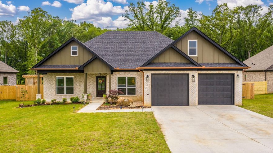 Welcome to this one-of-a-kind custom home filled w/charm & high-end finishes throughout. All Brick accented w/Hardy board,copper gutters & enhanced landscaping,this home makes a statement from the start.Inside, you’ll find 10’ ceilings, wide luxury vinyl plank flooring & a versatile front flex space/office w/ custom wainscoting.The open living area offers abundant natural light,custom built-ins & a shiplap fireplace,flowing seamlessly into the dining space & stunning kitchen.The kitchen features a large marble topped island,soapstone countertops & backsplash,custom cabinetry, antique-style fixtures,under-cabinet lighting, & stainless appliances,plus a walk-in pantry.Split floor plan w/spacious secondary bedrooms & a designer hall bath w/penny tile flooring.The primary suite offers a spa-like bath w/freestanding tub,walk-in shower,dual vanities,custom tile floor & a huge closet w/built-ins that walks thru to laundry.28ft x 10ft covered back porch,extended patio,custom trellis & fenced yard w/extra green space. (taxes are estimated)
