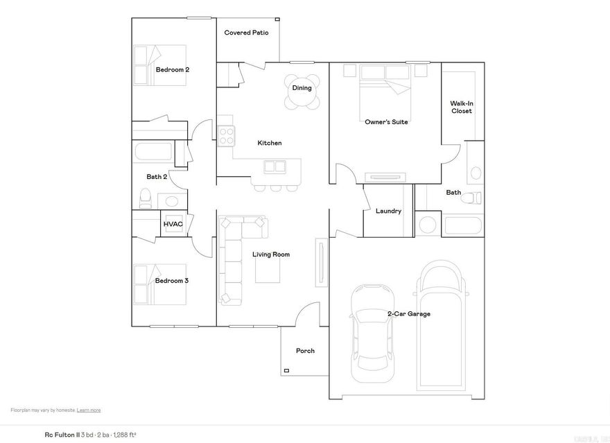 This new single-story Fulton plan combines comfort and style. At the center of the home is a welcoming living room and a peninsula-style kitchen that can double up as a dining space. A rear door leads out to the covered patio. Framing this main living area are the two secondary bedrooms and the owner’s suite equipped with an attached bathroom and walk-in closet.  **SEE SHOWING REMARKS & AGENT REMARKS FOR IMPORTANT INFORMATION**