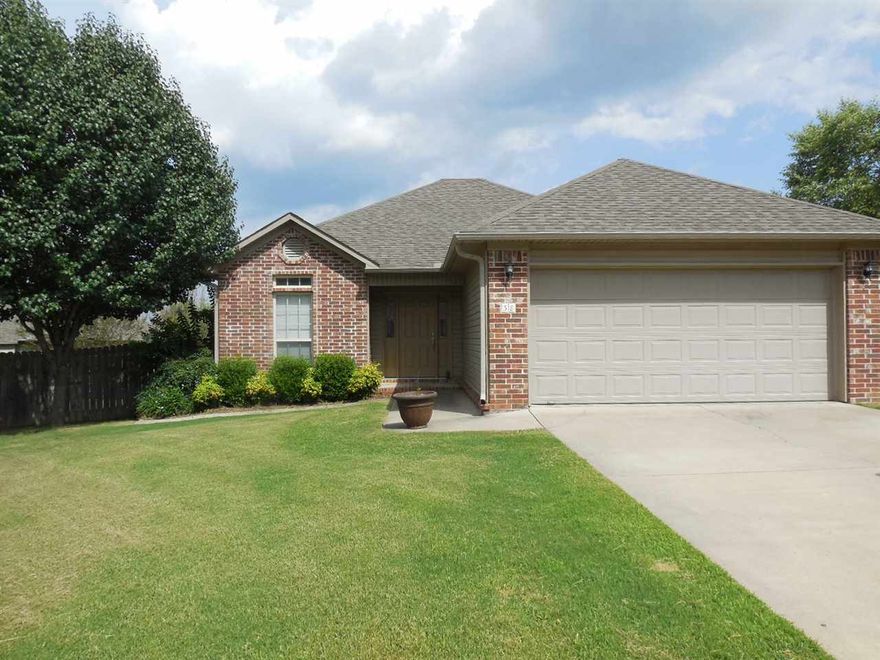 Super cute brick home located in a cul de sac with large fenced backyard, covered patio an extra concrete area perfect for outdoor entertaining. Inside amenities include a split floor plan, foyer and hall storage closets, crown molding, ceiling fans, and tray ceilings in the large living area and master bedroom. Master has huge walk-in closet and second closet located in the Master bathroom. Flooring is all laminate and tile. Kitchen has white appliances and cabinets with a pantry and separate laundry room