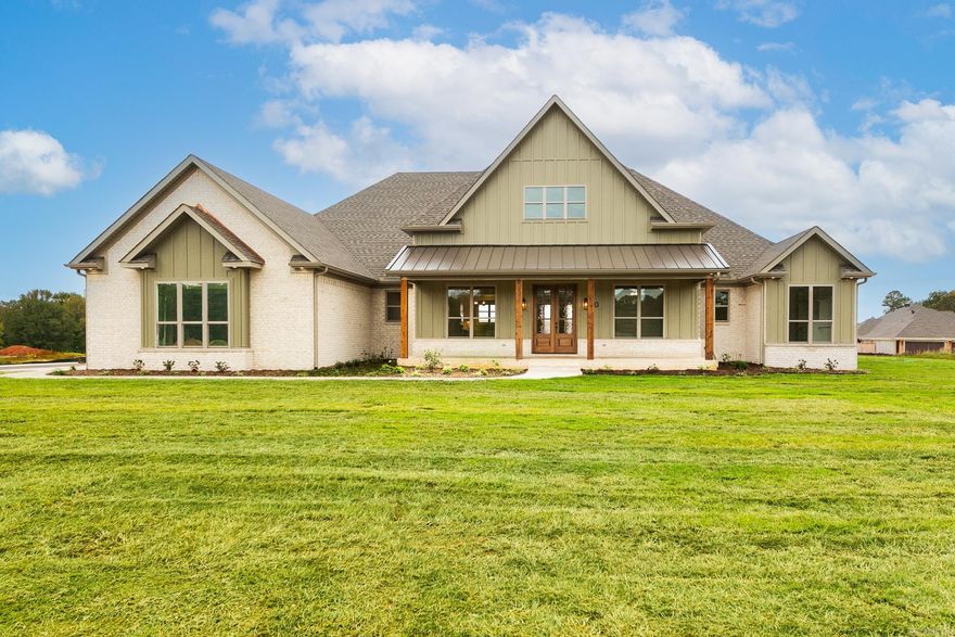 Completed New Construction in Augusta Estates! You won't want to miss this beauty! Featuring 3BR 2.5BA, office, or 4th bedroom, large dining area, open floor plan, wood cathedral ceiling with rock gas log fireplace, 1/2BA with door going to the huge back porch with gas log fireplace, kitchen is equipped with 2 ovens, oversized island, 2 sinks and large walk in pantry with extra refrigerator or freezer space. Primary suite is private with connecting master closet and laundry room, double vanities, big soaker tub and tile shower. The other 2 Bedrooms share a jack and jill bathroom. Tankless water heater, laminate floors,  3 Car garage and separate side porch for entry to the home.  Corner lot with room for pool and shop. Rolling Hills Golf Course access. Hurry this home will not last!