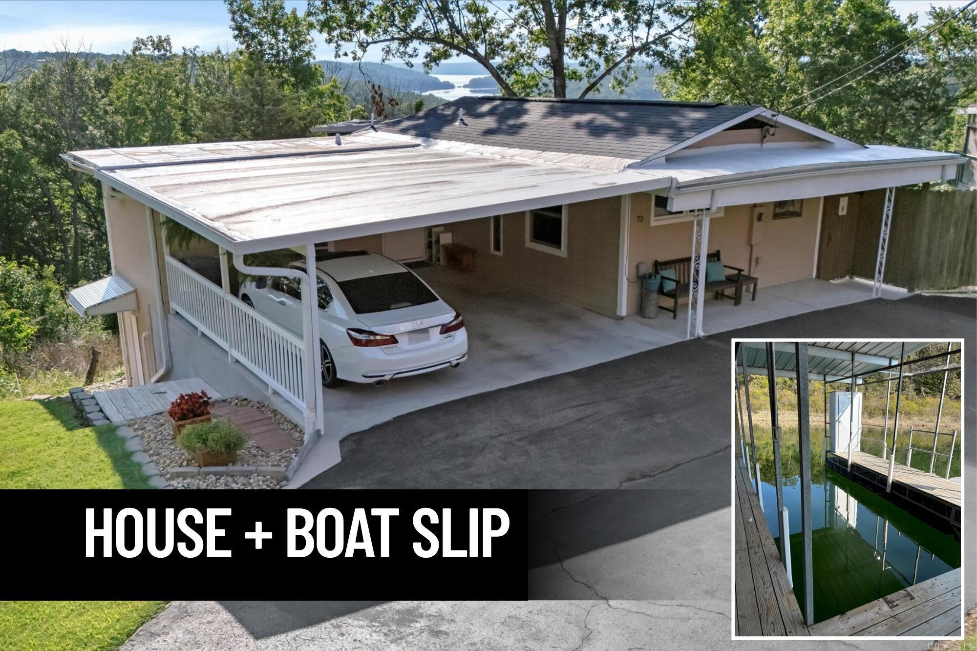 Looking for a vacation home close to Lake Norfork WITH a boat slip in a private dock? Sellers are motivated to sell his meticulously maintained 2BR, 2BA blends charm & comfort, while showcasing beautiful year round lake views. Step outside and be captivated by two outdoor deck areas. Lower entertainment deck w/ wood burning fireplace & wet bar. The entertainment deck provides a seamless transition between indoor & outdoor living and is designed for relaxation & enjoyment. Enjoy access to the lake with your very own 10 x 24 boat slip in private dock equipped with a swim deck & storage box ensuring that boating, swimming & water sports are just a stone’s throw away and less than a mile from your home. Just two miles from the bypass, this home benefits from a location that combines the tranquility of lakeside living w/nearby amenities, shopping & dining. Bonus room and workshop for added space.