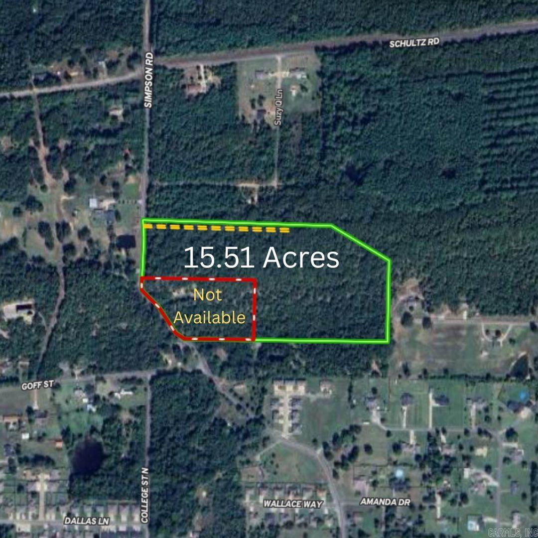 Seller is offering a $1,000 Closing Costs Credit. This 15.51 acre property on the outskirts of Vilonia is the Ideal setting for your next home site with stunning Vista views for miles. Enjoy your own private spot with Multiple sites available for building your dream home or cabin or for recreational hunting use as well.. Utilities available at Simpson Road including City Water and Fiber Internet. New survey is now complete. Boundaries in pictures are rough guess. Survey show definitive corners. Ask about Bank Financing Options!!! Call today for more information and to setup a showing. No disclosure available- Seller has never occupied the property