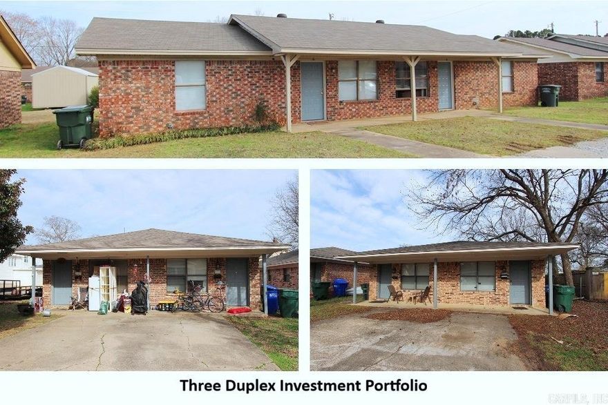 Duplex Investment Portfolio For Sale! This group of 3 duplex properties is available as one investment package. Located in the thriving Conway, Arkansas housing market, all six 2-bedroom, 1-bath units are fully occupied. The Oliver St duplexes are side by side in Downtown Conway and the Bradley Circle duplex is in East Conway. Don't miss this prime investment opportunity!