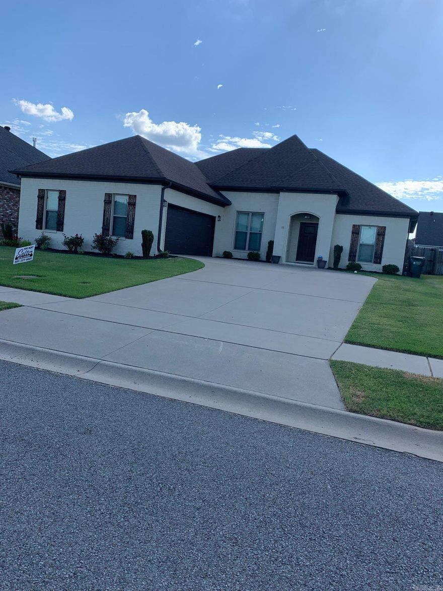 Call to show. Vacant property. Beautiful 4 bedroom house, like new. Window coverings included--none on kitchen window. Granite cabinet tops, kitchen open to breakfast room and den, stained concrete floors, covered patio out back, fenced yard. Wonderful walk-in closets with built-ins. Nice front entry, very nice side entry from garage with a bench & cubbies, large laundry with washer & dryer, & folding table. Rent is $2500 per month, 1 year lease required.