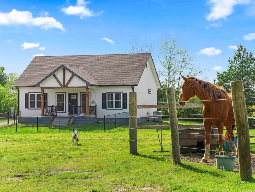 Check out this 20-acre equestrian estate! The property features a gated entrance and premium Finishline horse fencing with 8-foot posts surrounding a dedicated horse paddock. Beyond the pastures, a serene creek winds along the back boundary, complemented by two storage buildings—one fully insulated with water and electricity—and a complete RV setup featuring dedicated water, electric, and sewer hookups.   Inside, the two-year-old home features 9-foot ceilings and high-end finishes throughout. You'll love the custom cabinetry and sleek quartz countertops in the kitchen and bathrooms. This horse-lover's paradise is even more beautiful in person. Schedule a private tour today.