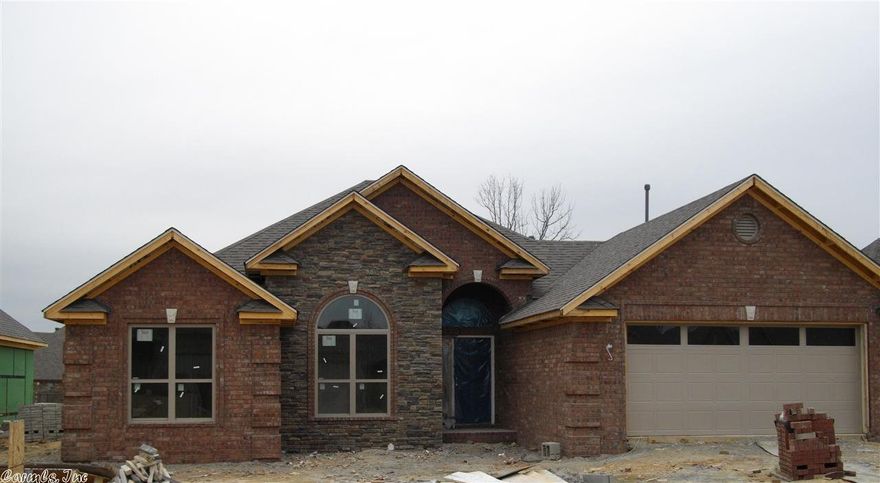 New construction- granite- hardwoods- covered patio- unique floor plan- 4 Br- master to rear w/ bay window area,tile shower, XL closet- formal dining & breakfast nook w/bay window. , E-tint tilt windows, gas FP/custom mantle, hi-eff H/W htr, oil rubbed fixtures, crown molding & trim, lever door hardware, York HVAC,  Frigidare app. Energy efficient.  One of Maumelle's premiere builders!!  Est comp March., if you want to pick out flooring, better hurry!!