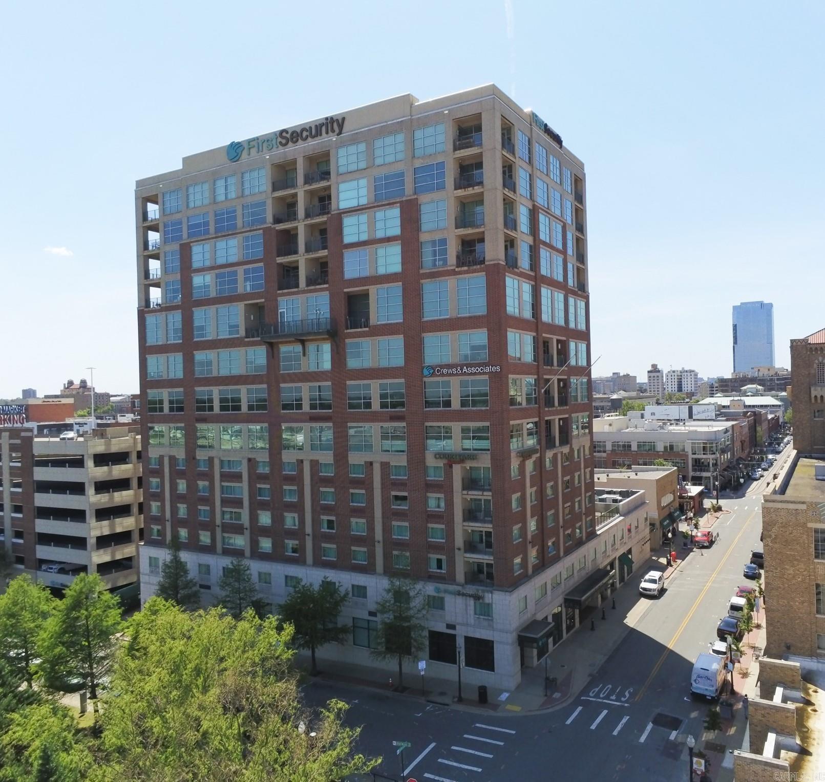 Large, furnished, 1BR/1.5BA on the northeast corner of the First Security Building with sweeping, panoramic views of the Arkansas River (east and west) and the Clinton Library. Best view downtown! The open floor plan includes a chef's kitchen, spacious pantry with serving area, multiple sitting areas, two deep balconies and a guest powder room.  The bedroom has spectacular river views and a large master bath with separate shower, tub and walk in closet. Low maintenance living in the heart of the River Market!