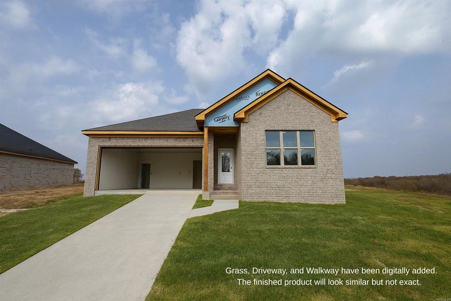 This beautifully constructed new home offers peaceful views of the neighborhood pond right from the back porch, along with a private backyard you’ll enjoy year-round. Inside, the thoughtfully designed floor plan truly stands out. The spacious kitchen features an island and flows seamlessly into the living room, highlighted by a striking floor-to-ceiling brick fireplace. The split-bedroom layout provides privacy for both the primary and guest bedrooms. The primary suite includes a gorgeous, fully tiled shower and generous space throughout. This one checks all the boxes—come see it in person!