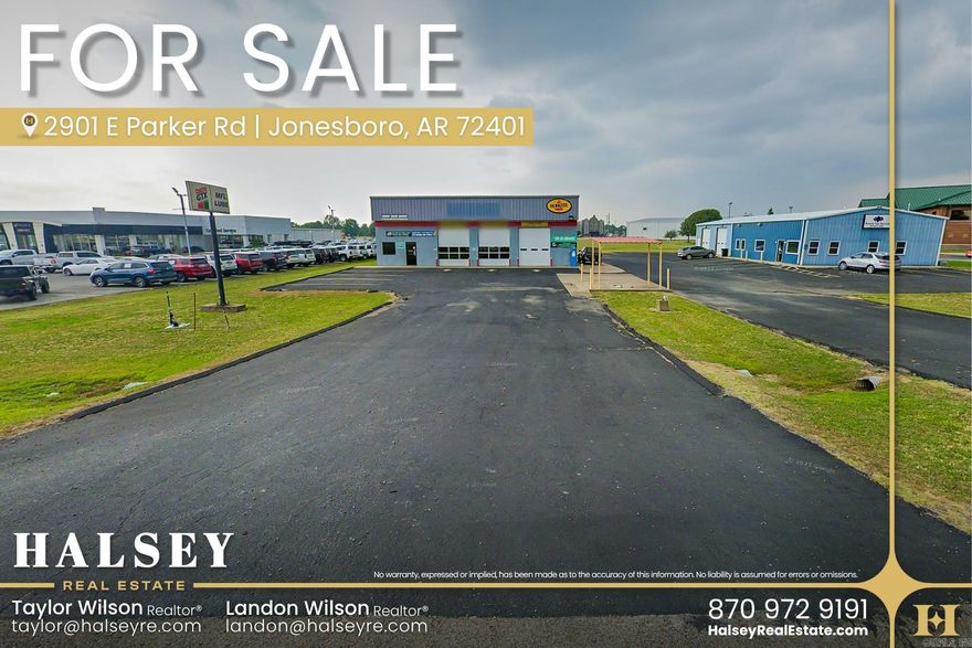 2901 E Parker Rd offers a highly visible commercial site just off I-555 in one of Jonesboro’s most active retail and service corridors. The property includes a ±2,016 SF building formerly used as a quick-lube, with existing service bays.   The layout lends itself well to automotive, service, or conversion to retail or specialty use. The paved site provides ample parking and easy circulation, making it functional for both customers and daily operations.   Surrounded by national retailers, auto dealerships, and steady commercial traffic, the location benefits from consistent visibility and accessibility. With flexible C-3 zoning, this property presents a straightforward opportunity for an owner-user or investor looking to reposition or activate a well-located asset.